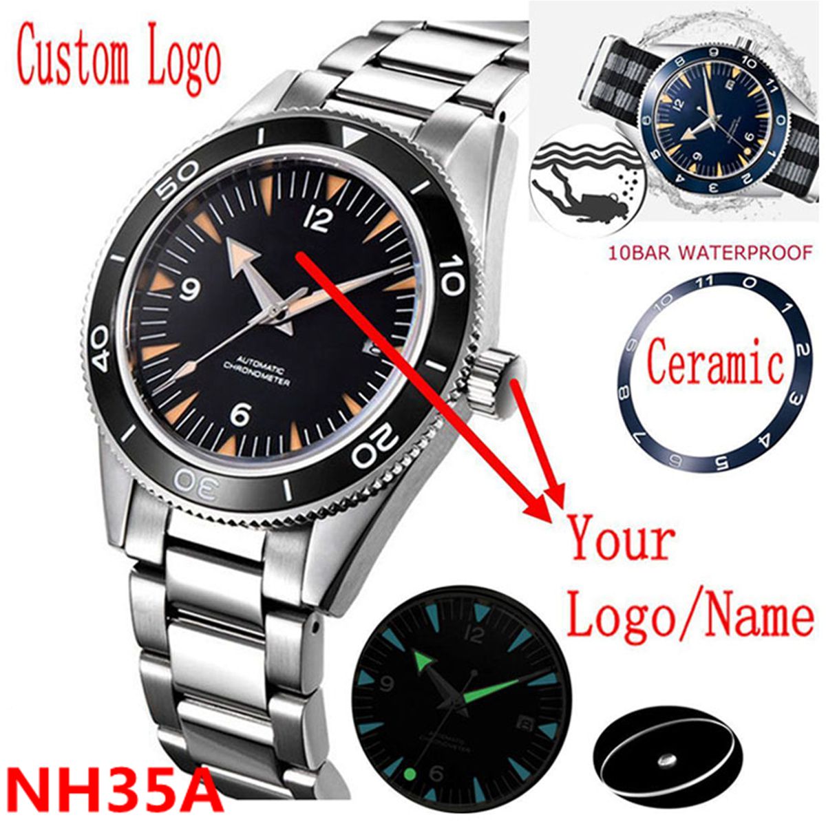 Luxury Watch Exchange - Custom Logo NH35 Movement Watch 10bars