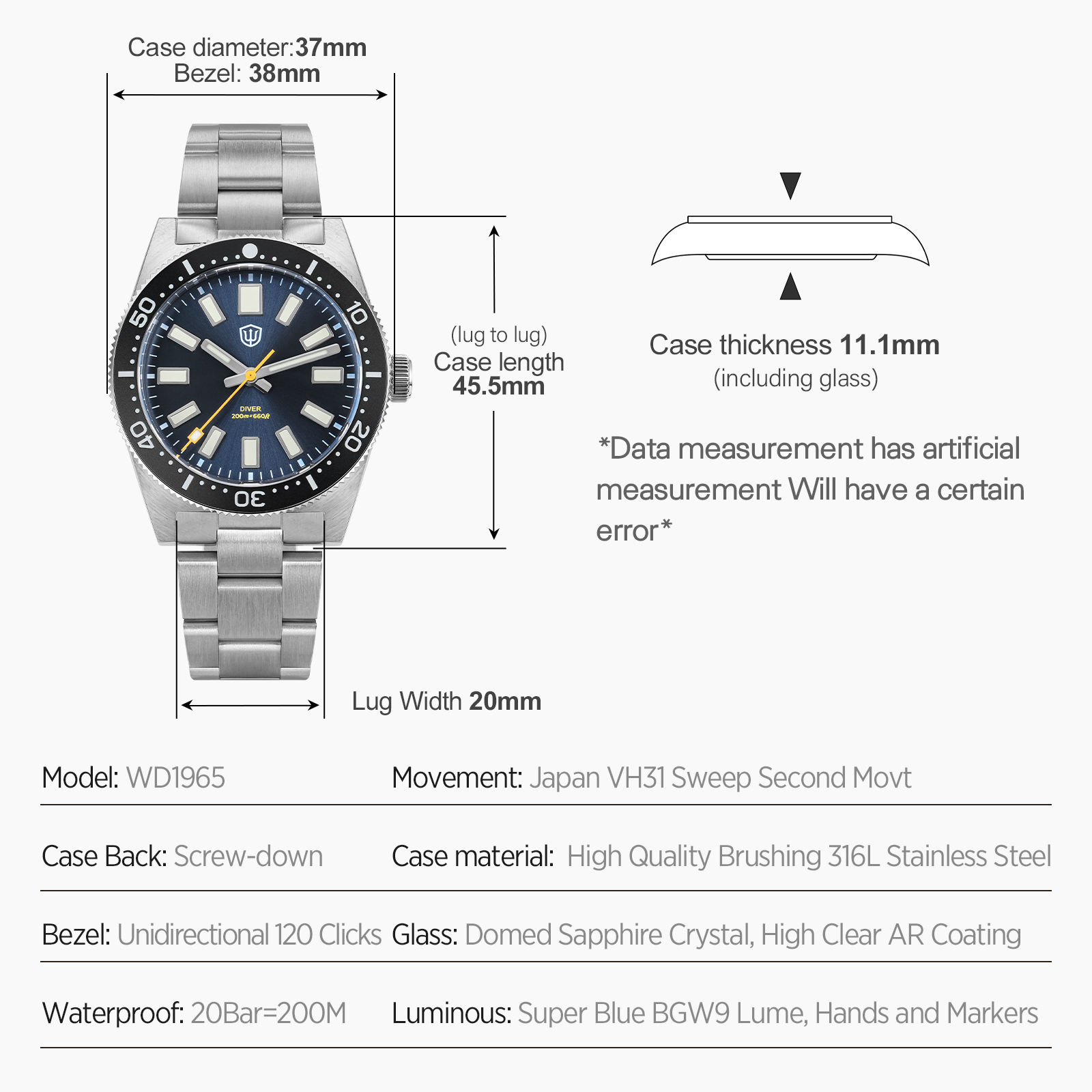 Watchdives 37Mm WD1965 V2 Man  - Luxury Watch Life recension och pris